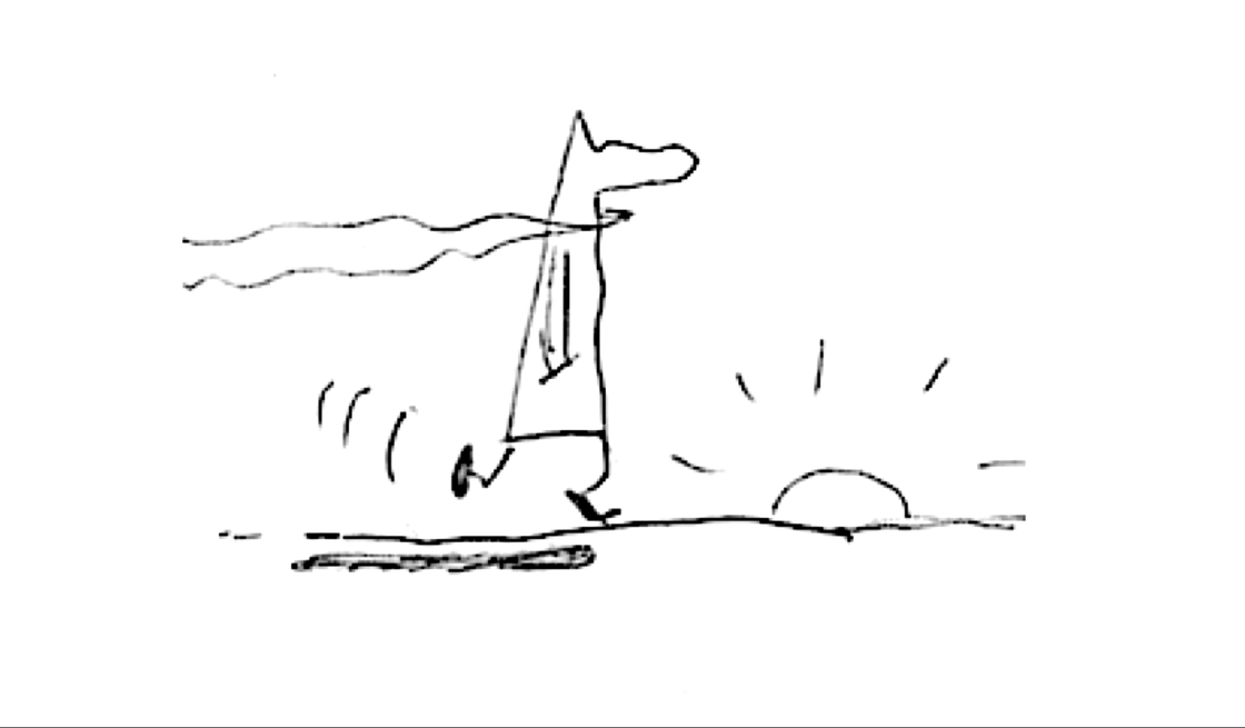 Titelzeichnung — schreitende Figur, Zeichnung von Heiner H. Hoier